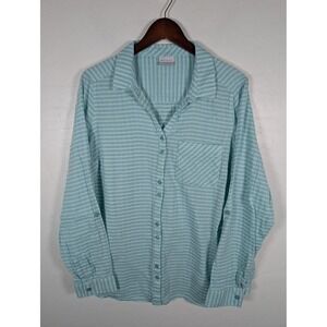 Columbia Shirt Womens‎ XL Blue White Striped Button Up Long Sleeve Cotton Pocket
